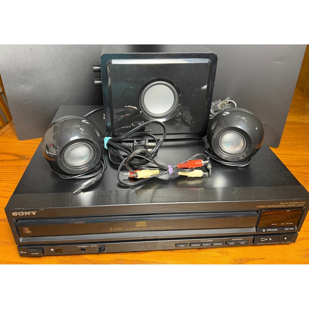 Sony CDP-C500 5 Disc CD Player Changer Bundle with GPX 2.1 Speaker System, WORKS